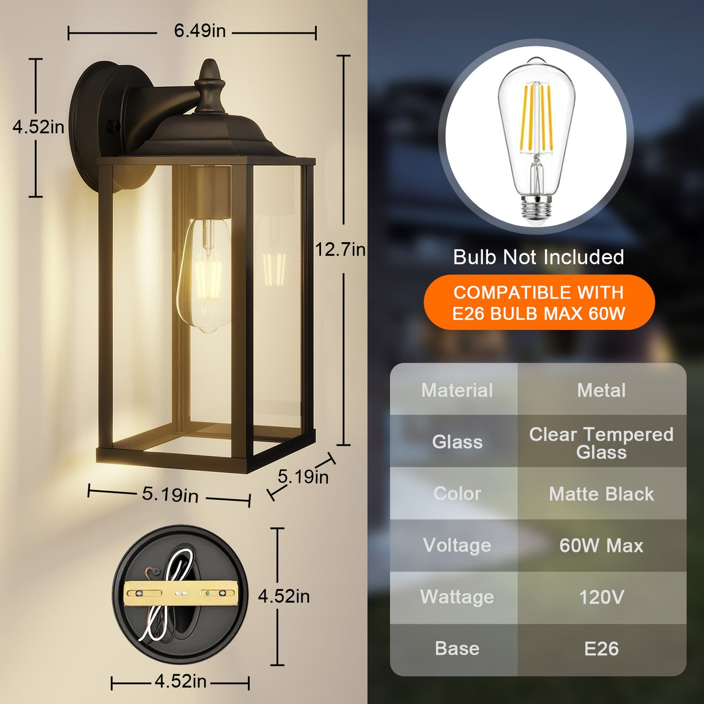 Large Size Waterproof Outdoor Wall Light Fixtures for Porch & Patio