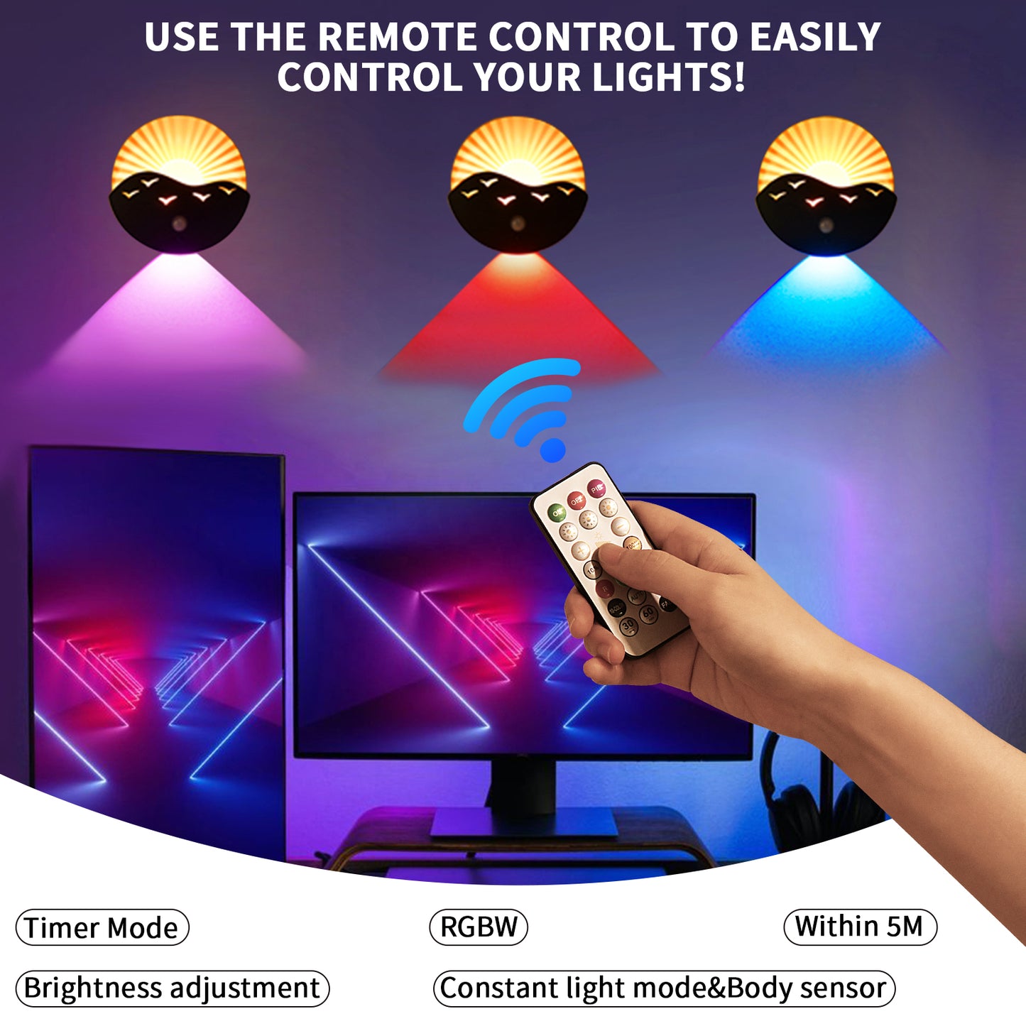 RGBW Rechargeable Magnetic & Cordless LED Dimmable Wall Sconce with Remote