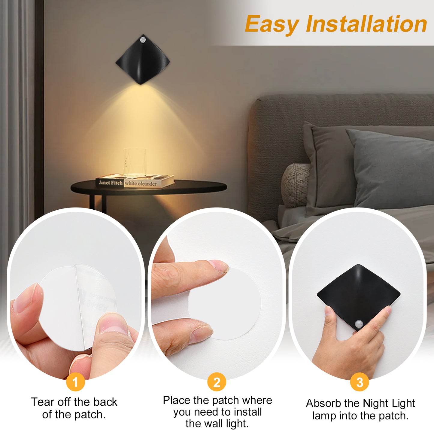 Motion Sensor Warm Yellow Night Light Magnetic Wall Sconces