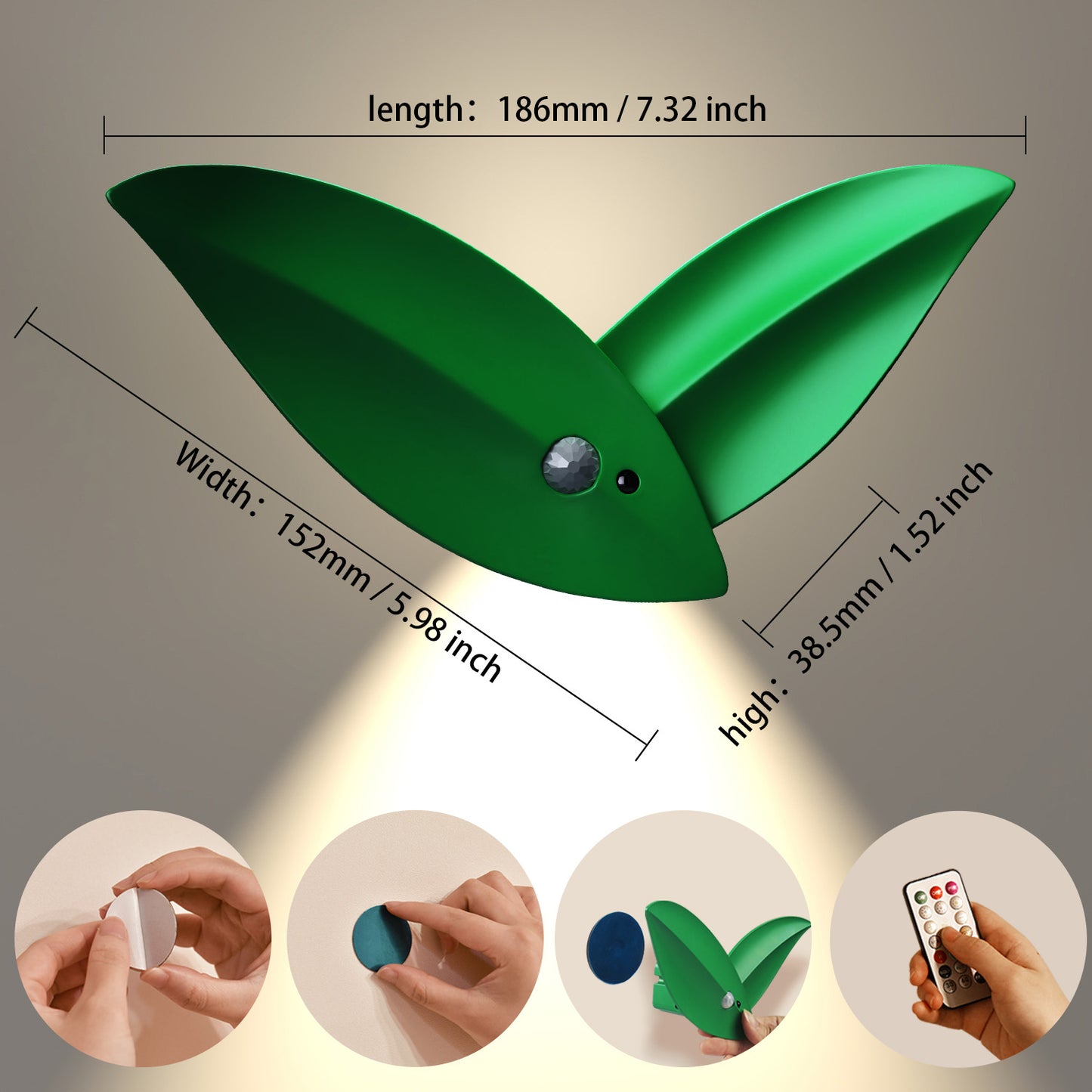Green LED Motion Sensor Wall Light – Dimmable Magnetic Night Light with Remote
