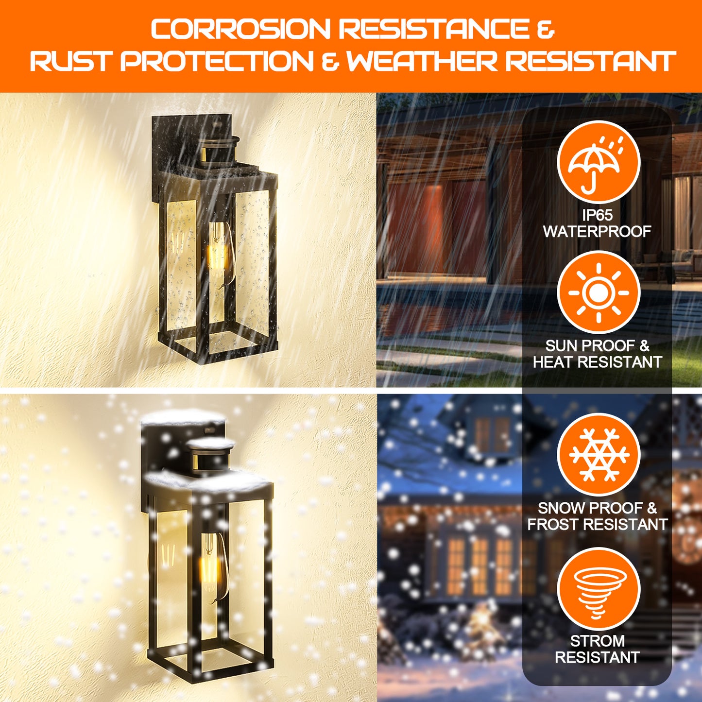 Black Motion Sensor Outdoor Wall Light – Rustproof, 3 Modes, 2-Pack