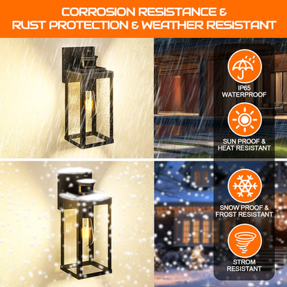 Black Motion Sensor Outdoor Wall Light – Rustproof, 3 Modes, 2-Pack