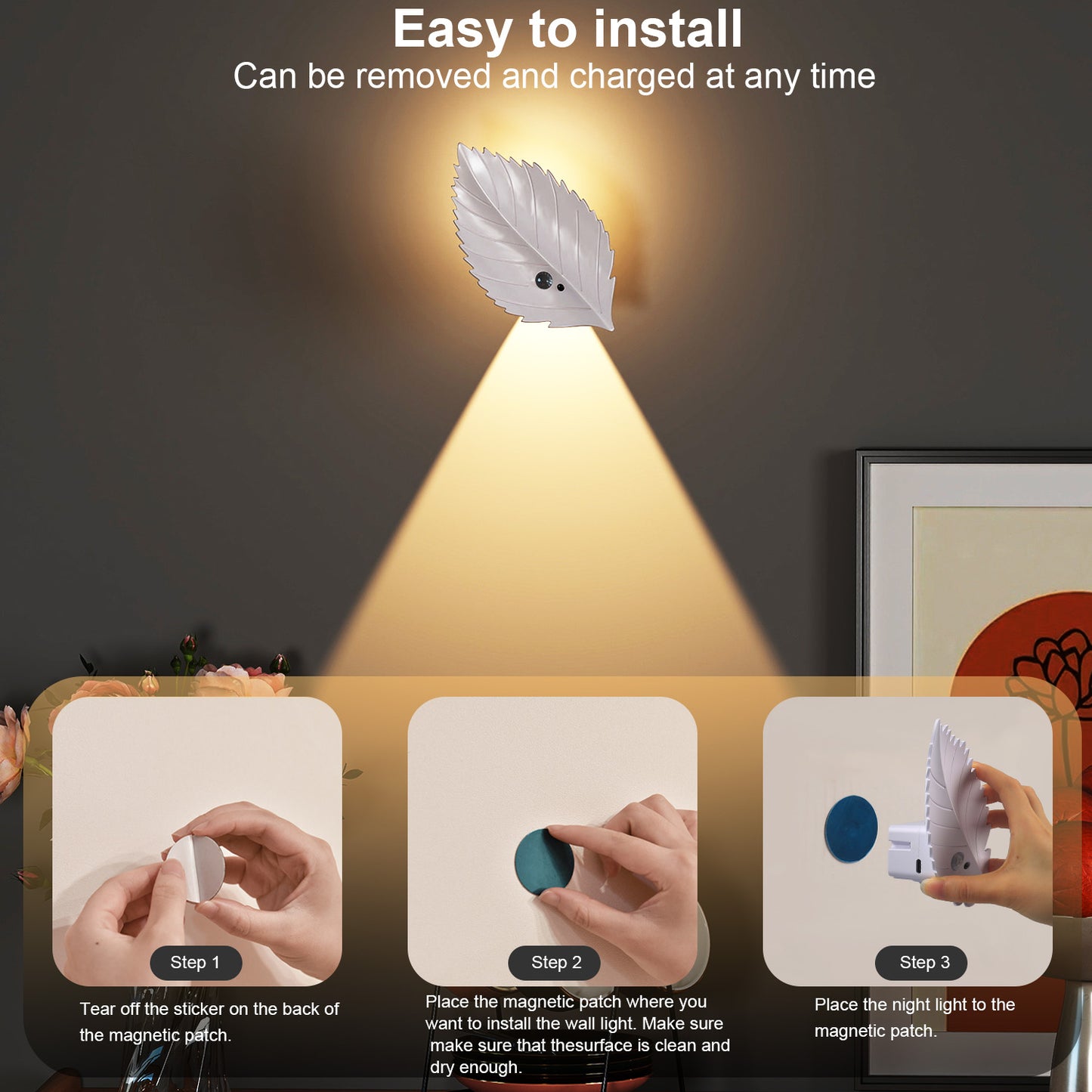 Magnetic Motion Sensor Wall Light – Rechargeable, Dimmable, with Remote
