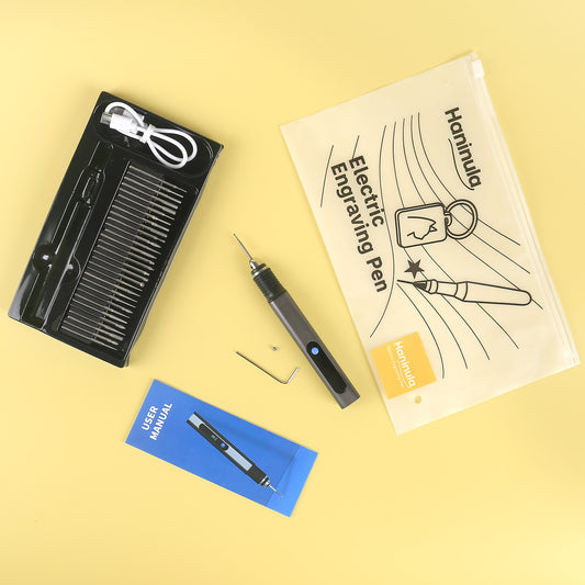 D2-001 Electric engraving pen kit with accessories, manual, and pouch – ideal for DIY craft and glass engraving.
